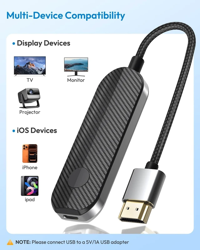 Alt view image 4 of 5 - AINBREC Wireless HDMI Display Adapter for iPhone AirPlay,1080P@60Hz Screen Mirroring Adapter for TV, Plug and Play for iPhone/iPad/MacBook to Projector/Monitor, Dual-Band 5G/2.4G for Home and T