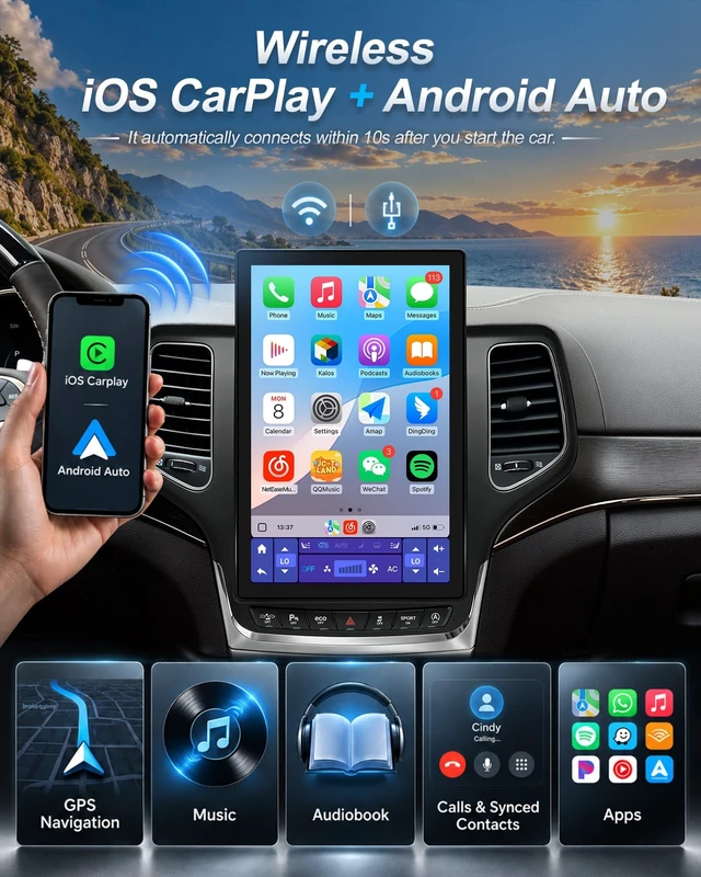 Alt view image 5 of 5 - 12.95" Car Radio Stereo Upgrade for Grand Cherokee 2014-2022,Wireless CarPlay Android Auto,Android 13 Head Unit with WiFi SWC GPS 1080P Backup Camera 4+64GB