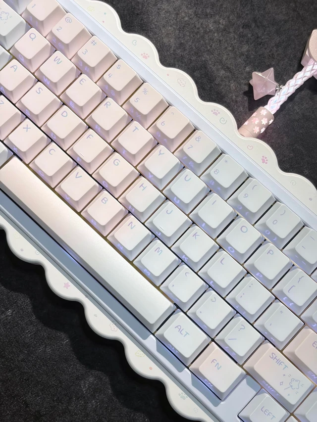 Alt view image 3 of 5 - Dawn Hue Keycaps 130 Keys - Side Printed Shine Through PBT Dye-Sublimation Keycap Set, Cherry Profile, Pastel Pink Blue Gradient for 60% 65% 75% 100% Cherry MX Mechanical Keyboard
