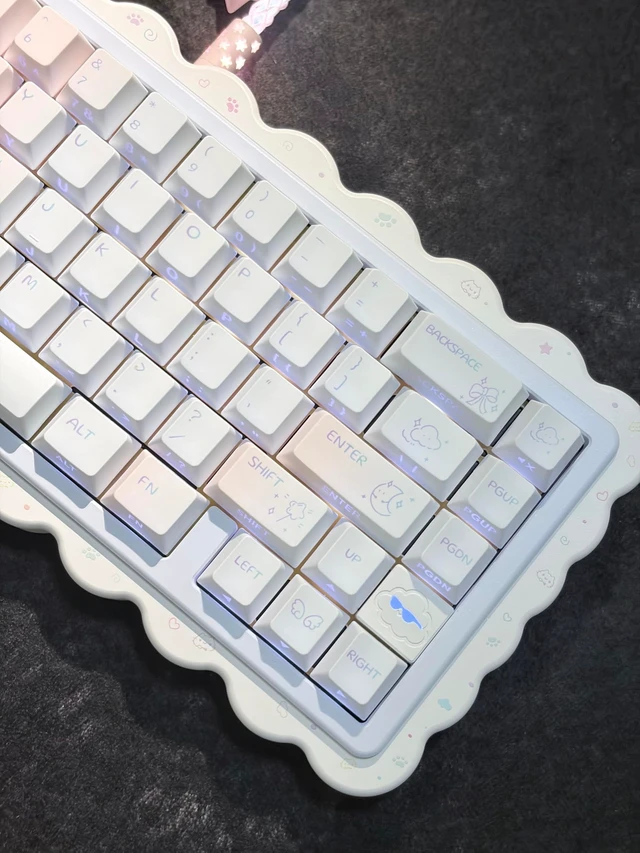 Alt view image 4 of 5 - Dawn Hue Keycaps 130 Keys - Side Printed Shine Through PBT Dye-Sublimation Keycap Set, Cherry Profile, Pastel Pink Blue Gradient for 60% 65% 75% 100% Cherry MX Mechanical Keyboard