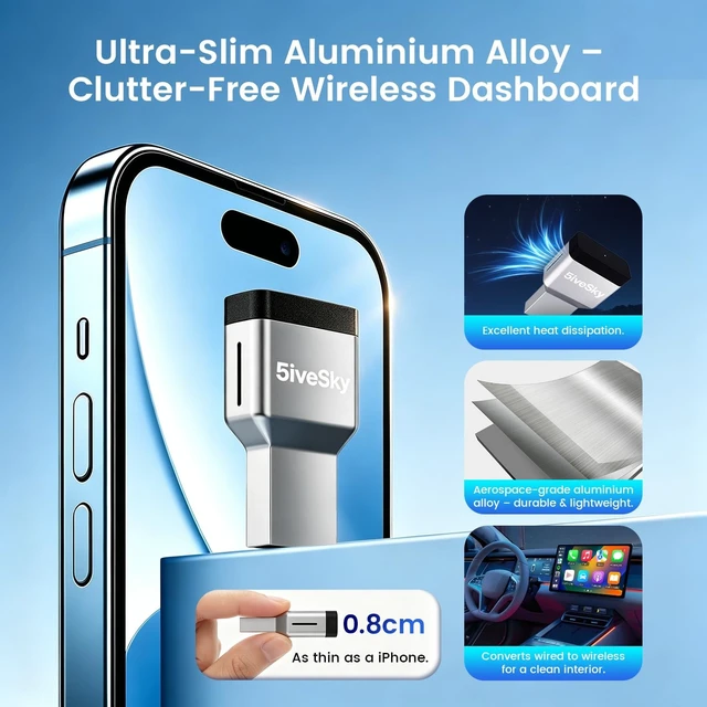 Alt view image 4 of 5 - 5iveSky Wireless CarPlay Adapter for iPhone, CarPlay Wireless Adapter for Factory Wired CarPlay & Android Auto, Plug & Play Android Auto Wireless Adapter, WiFi 6 & Bluetooth 5.3