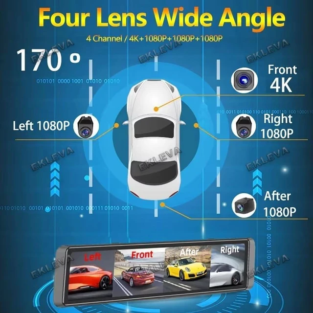 Alt view image 3 of 5 - EKLEVA 11.26 Inch Mirror Dash Cam, 4K Ultra HD, 4 Channel Recording with WiFi, Night Vision, ADAS BSD System,Supports SD Card Expansion