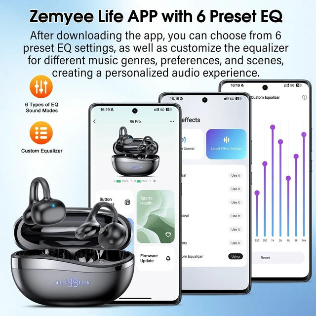 Alt view image 4 of 5 - Clip-On Open Ear Earbuds Wireless Bluetooth 6.0 with Heart Rate Monitor