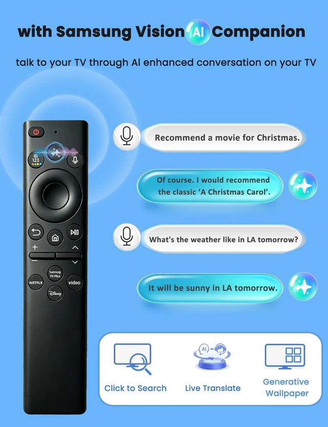 Alt view image 3 of 5 - Rechargeable for Samsung Solar TV Remote Control with Voice Control,USB-C Fast Charging,Replacement Remote for Samsung Smart TV,Universal 2018-2025 TV Models,Free Charge Cable