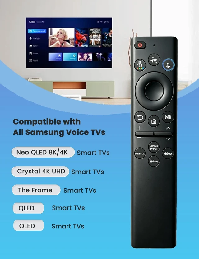 Alt view image 4 of 5 - Rechargeable for Samsung Solar TV Remote Control with Voice Control,USB-C Fast Charging,Replacement Remote for Samsung Smart TV,Universal 2018-2025 TV Models,Free Charge Cable