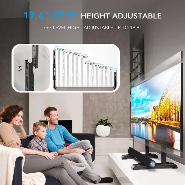 Alt view image 2 of 5 - AX WABER Table Top TV Stand with Height Adjustable TV Legs Replacement for Most 37-86 Inch Flat Curved TVs,Steel TV Base Feet Holds up to 150 lbs with Cable Management, Max VESA 800x600mm Black
