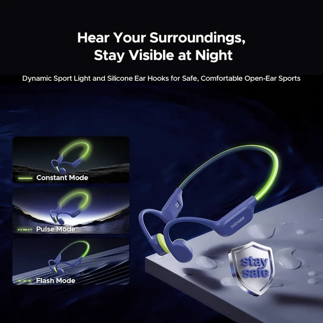 Alt view image 4 of 5 - DOOGEEEco Open-Ear IP68 Waterproof Swimming Headphones with Light Strip