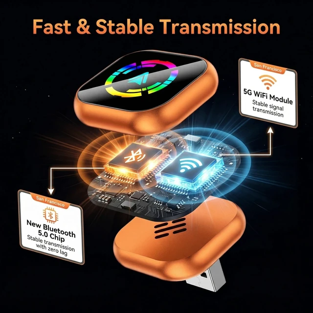 Alt view image 4 of 5 - 2-in-1 Wireless CarPlay Adapter for iPhone & Android Auto, Converts Wired to Wireless CarPlay in 5 Sec, Plug & Play No App Needed, Auto-Reconnect, Mini Dongle for 1000+ Cars iOS 10+ Andr