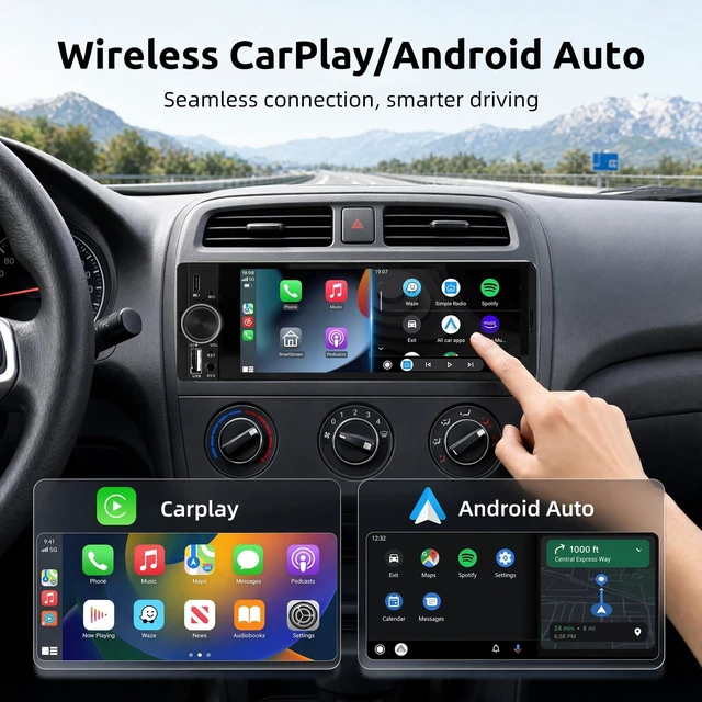 Alt view image 2 of 5 - ESSGOO Single Din Radio Car Stereo with Wireless CarPlay & Android Auto