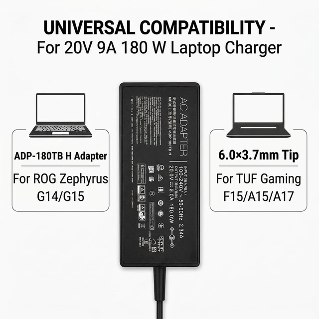Alt view image 2 of 5 - 180W 20V 9A AC Charger Compatible with Asus ADP-180TB H