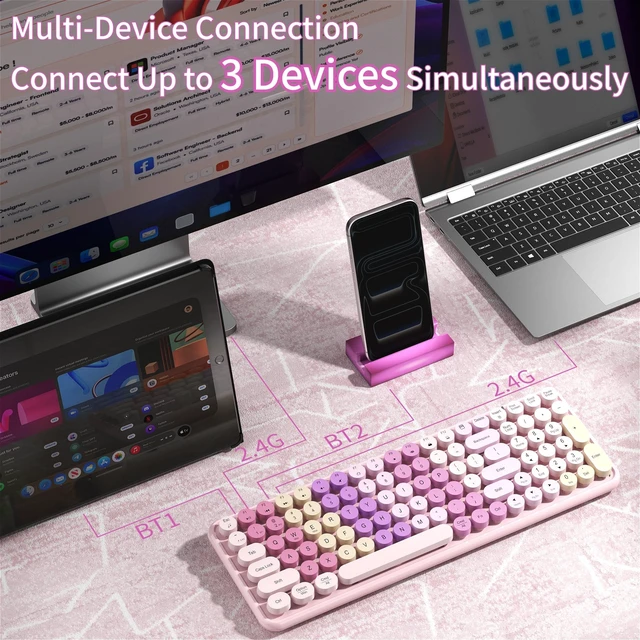 Alt view image 2 of 5 - COVEVA Colorful Wireless Bluetooth Keyboard (Rainbow Pink)