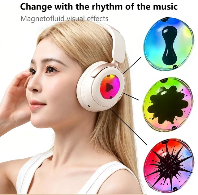Alt view image 2 of 5 - RJHYHTH Bluetooth Headphones, Wireless Headphones with Microphone,Dynamic Magnetic Flow Music Rhythm Magnetic Ferrofluid Headphones,Hi-Fi Stereo Over-Ear Headset,