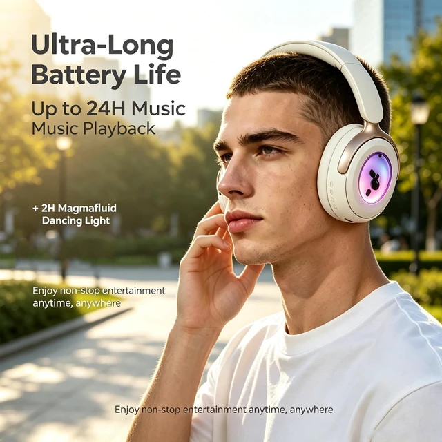 Alt view image 5 of 5 - RJHYHTH Bluetooth Headphones, Wireless Headphones with Microphone,Dynamic Magnetic Flow Music Rhythm Magnetic Ferrofluid Headphones,Hi-Fi Stereo Over-Ear Headset,