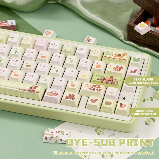 Alt view image 5 of 5 - KEYFLICK Pinecone Adventure Green White PBT Keycaps Cute Key Cap MX Switch