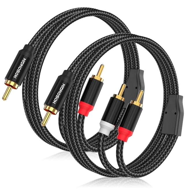 Main image of HOSONGIN RCA Y Splitter Cable, 3.3Ft, 2Pack, 1 Male to 2 Male Audio Cable, Gold-Plated, Noise-Free Durable Braided Design RCA Adapter for Subwoofers, Amplifiers, TVs, Home Theater, Hi-Fi Systems