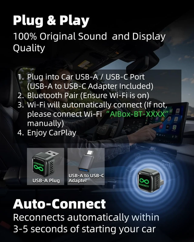 Alt view image 5 of 5 - Wireless CarPlay Adapter for Apple iPhone 2026 Upgraded - MiniCube