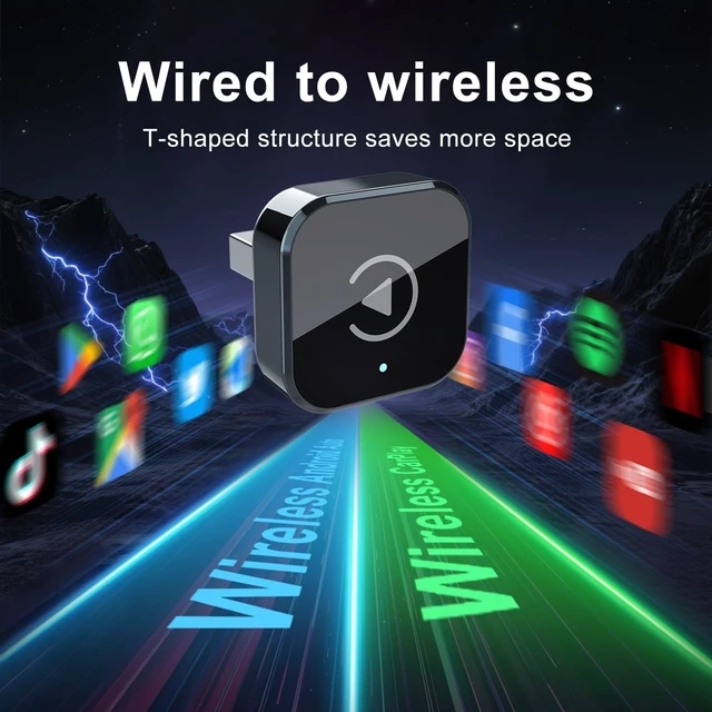 Alt view image 3 of 5 - 2026 New 2-in-1 Car Wireless CarPlay Android Adapter Quick Auto Connect Plug and Play CarPlay Adapter Wired to Wireless Plug and Play with Type-C Adapter for iPhone and Android Compatibl
