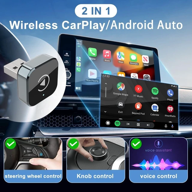 Alt view image 4 of 5 - 2026 New 2-in-1 Car Wireless CarPlay Android Adapter Quick Auto Connect Plug and Play CarPlay Adapter Wired to Wireless Plug and Play with Type-C Adapter for iPhone and Android Compatibl