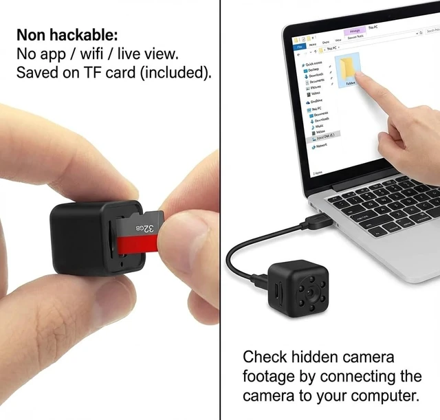 Alt view image 4 of 5 - KUUS. 0.9 inch Hidden Camera, Micro Spy Camera, Small Camera, Hidden Cameras for Home. Miniature Train spy cam. Night Vision Motion Detection ^^ Includes 32GB TF Card! ^^ NO APP! No Wi-Fi C1PRO