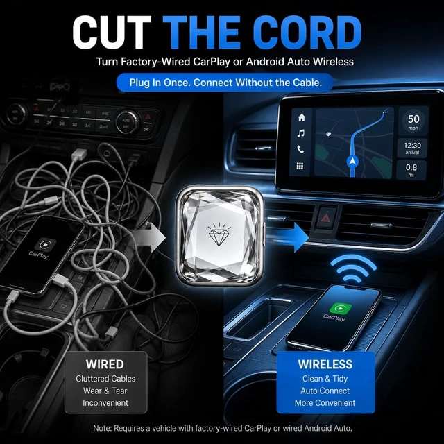 Alt view image 2 of 5 - Inducify Wireless CarPlay Adapter for Factory Wired CarPlay Cars, Wireless Android Auto Adapter, Plug and Play, Fast Auto Reconnect, Bluetooth 5.0, 5GHz WiFi