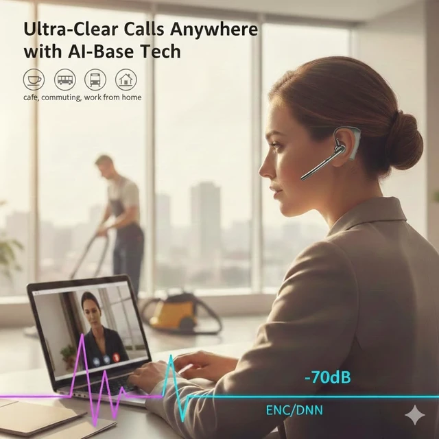 Alt view image 2 of 5 - NVAHVA Bluetooth Headset Wireless Headphone Hook Earbud with Mic USB Dongle