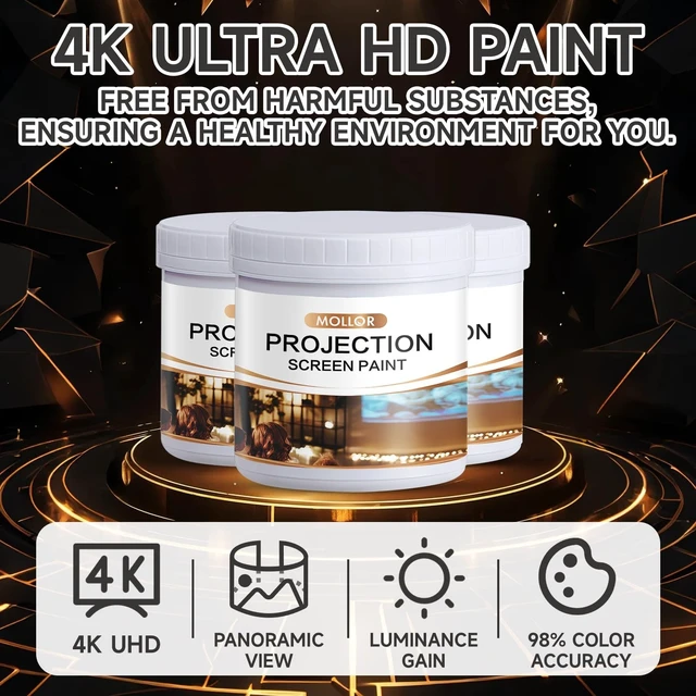 Alt view image 4 of 5 - Mollor Projector Screen Paint ^^ Single-Coat Short Throw Projector Screen Paint For Picture Perfect 1080 HD and 4K UHD Clarity ^^ Ideal For At-Home Indoor Use ^^ Digital Theater White - 32 Fl Oz