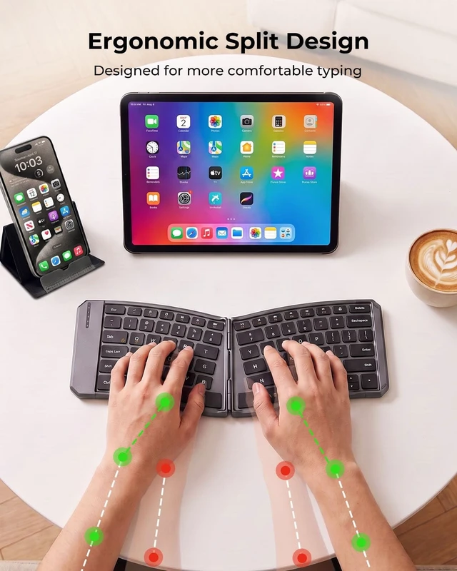 Alt view image 2 of 5 - AIMARZ AF02 Ergonomic Split Foldable Keyboard, Bluetooth, Black