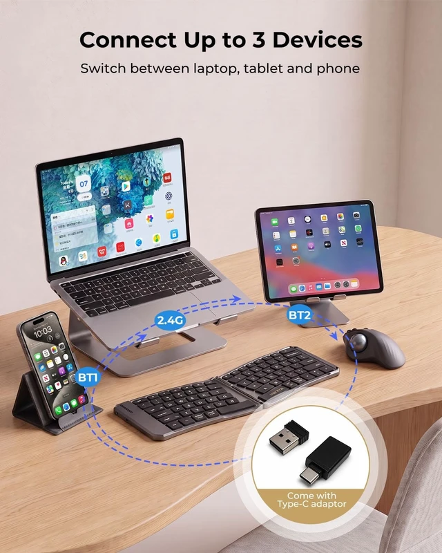 Alt view image 4 of 5 - AIMARZ AF02 Ergonomic Split Foldable Keyboard, Bluetooth, Black