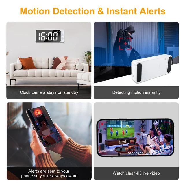 Alt view image 3 of 5 - Hidden Camera Clock 4K HD WiFi Spy Cam Indoor Security Camera Wireless