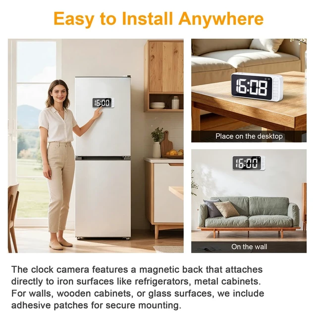 Alt view image 4 of 5 - Hidden Camera Clock 4K HD WiFi Spy Cam Indoor Security Camera Wireless