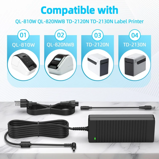 Alt view image 4 of 5 - XHJTWOPY 24V Adapter for QL-810W QL-820NWB TD-2120N Label Printer 4ft