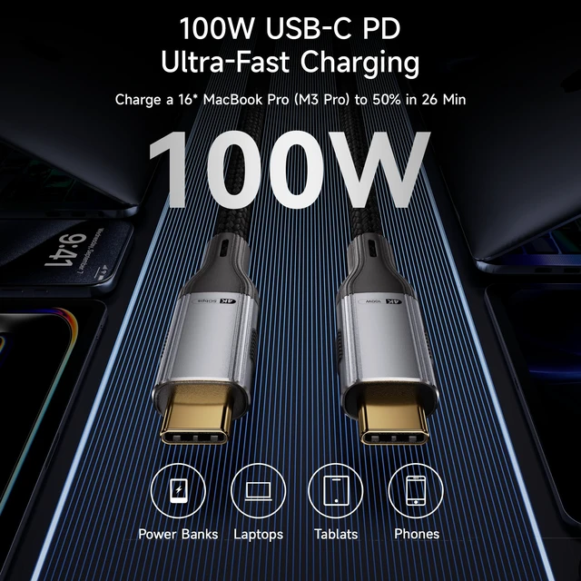 Alt view image 2 of 5 - 26FT USB C Cable 100W, Extra Long USB C to USB C Cable, Type C Charger Fast Charging Cord, Compatible with iPhone 17 16 15 Pro Max Plus, Samsung Galaxy, Pixel, iPad Pro/Air, MacBook Pro/Air