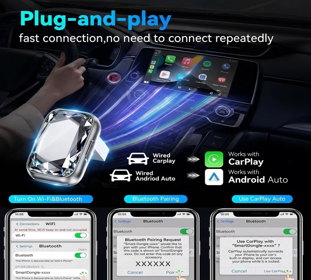 Alt view image 5 of 5 - Cloud-LINK Diamond 2in1 Wireless CarPlay Adapter for Apple & Android Auto