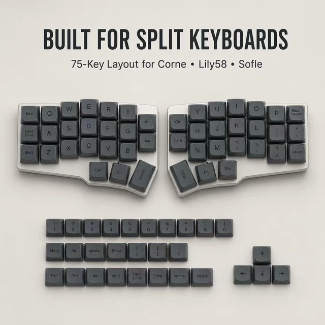 Alt view image 2 of 5 - 72 Keys XDA Profile PBT Keycaps for Split Ergonomic Keyboards (Black)