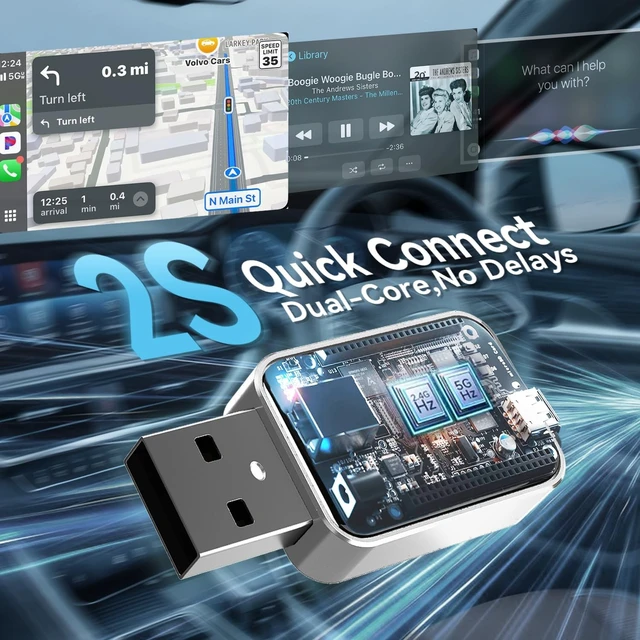Alt view image 3 of 5 - Ginlvnda Wireless CarPlay Adapter, Silver, Mini USB Design