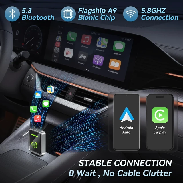 Alt view image 4 of 5 - Ginlvnda Wireless CarPlay Adapter, Silver, Mini USB Design