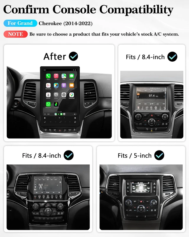 Alt view image 2 of 5 - 12.1" Car Radio Stereo Upgrade for Grand Cherokee 2014-2022,Wireless CarPlay Android Auto,Android 13 Head Unit with WiFi SWC GPS 1080P Backup Camera 4+64GB