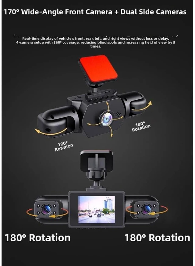 Alt view image 3 of 5 - 360 Full View Car Dashcam, 4K UHD Front & 1080P Side Rear Cameras, with Motion Detection, Supports Cycle Recording, Smart Parking Surveillance Camera, 170 Degree Wide Angle Dash Cam (Three Lenses)