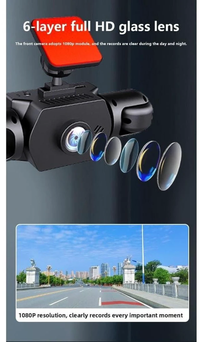 Alt view image 5 of 5 - 360 Full View Car Dashcam, 4K UHD Front & 1080P Side Rear Cameras, with Motion Detection, Supports Cycle Recording, Smart Parking Surveillance Camera, 170 Degree Wide Angle Dash Cam (Three Lenses)