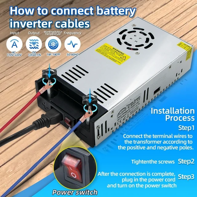 Alt view image 5 of 5 - New Version 115V/230V AC to 12V DC Converter Power Supply 12V 500W 50A DC Switching Transformer for LED Light Strips, CCTV Camera Security Systems, Radios, Computer Projects