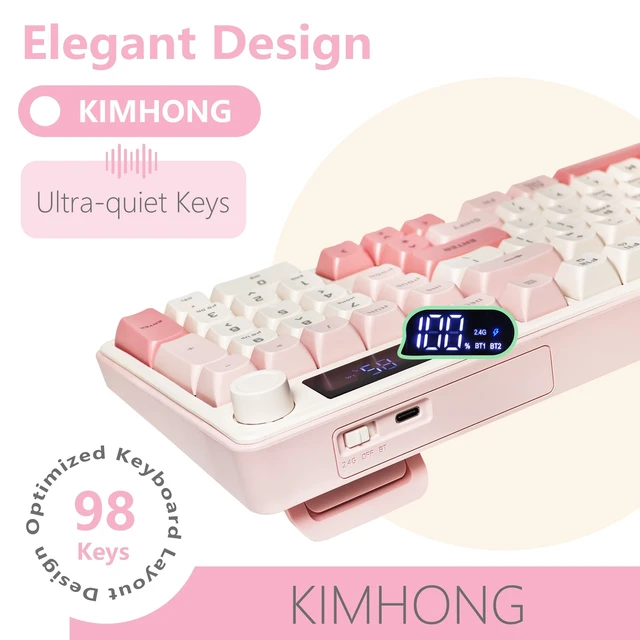 Alt view image 2 of 5 - KimHong Wireless Keyboard, Quiet Keyboard for Work, Creamy Keyboard with Number Pad, RGB Gaming Keyboard, Tri-Mode BT5.0/2.4GHz/USB-C, 98 Keys, for PC, Mac, Gaming Console