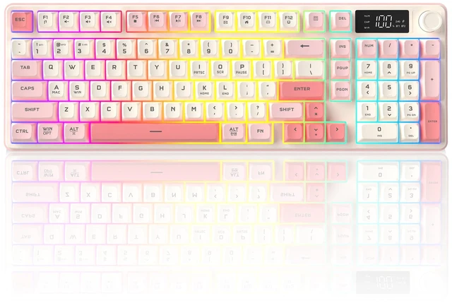 Main image of KimHong Wireless Keyboard, Quiet Keyboard for Work, Creamy Keyboard with Number Pad, RGB Gaming Keyboard, Tri-Mode BT5.0/2.4GHz/USB-C, 98 Keys, for PC, Mac, Gaming Console