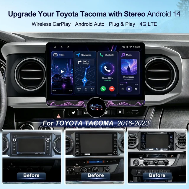 Alt view image 2 of 5 - 10.6" QLED Car Stereo Radio for Toyota Tacoma 2016-2023,Wireless CarPlay