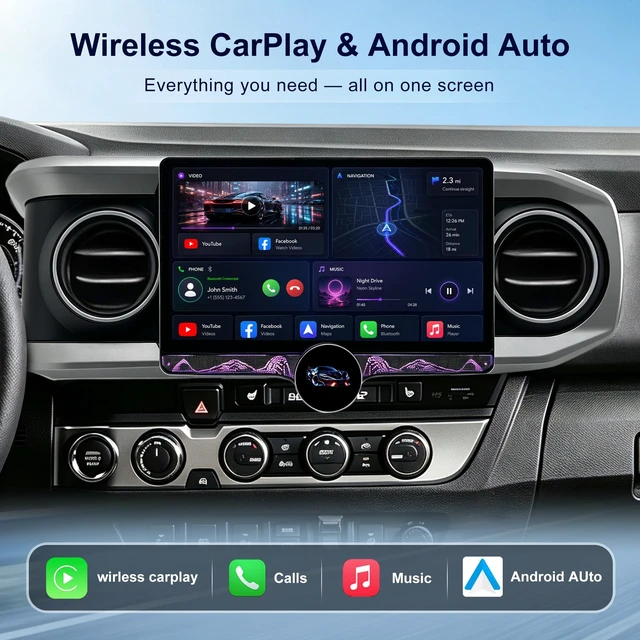Alt view image 3 of 5 - 10.6" QLED Car Stereo Radio for Toyota Tacoma 2016-2023,Wireless CarPlay
