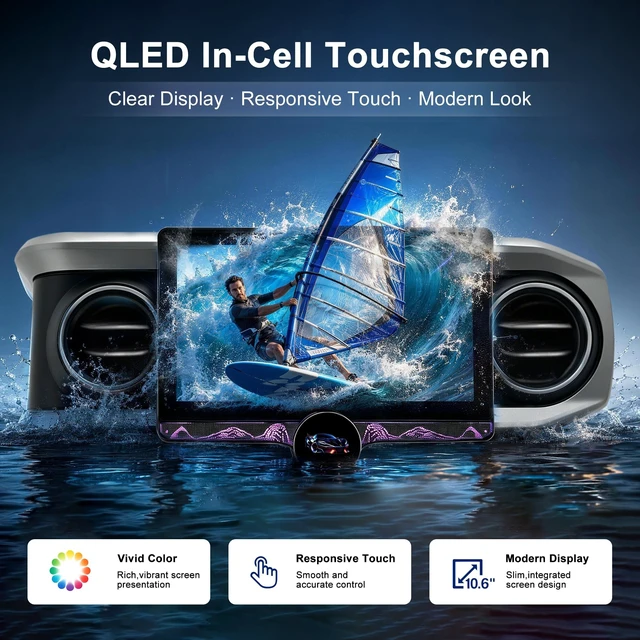 Alt view image 5 of 5 - 10.6" QLED Car Stereo Radio for Toyota Tacoma 2016-2023,Wireless CarPlay
