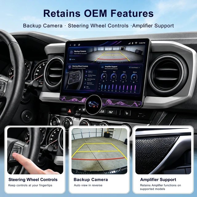 Alt view image 4 of 5 - 10.6" QLED Car Stereo Radio for Toyota Tacoma 2016-2023,Wireless CarPlay