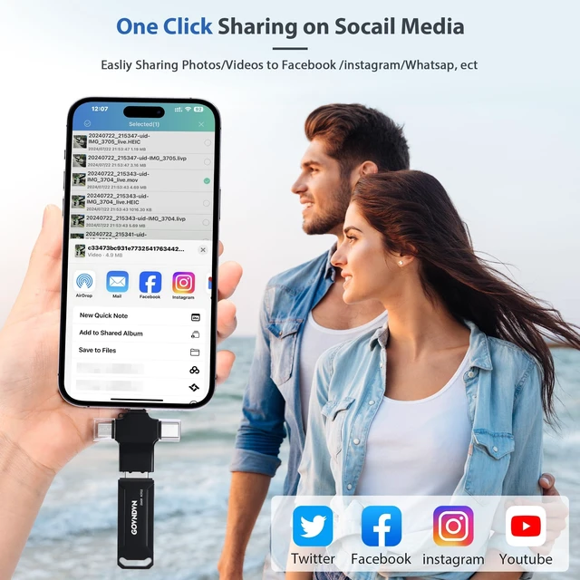Alt view image 3 of 5 - Auto Backup All Devices Photo Stick 128GB Real Capacity, iPhone USB Flash Drive & Backup Storage Memory Stick for Photos, Videos & Contacts, 4-in-1 Thumb Drive for iPhone, iPad, Android, PC, Tablets