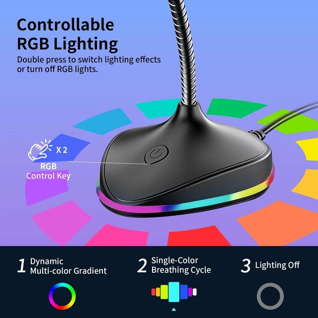 Alt view image 4 of 5 - NPTCL USB Computer Microphone, Adjustable Gooseneck PC Mic with RGB Lights