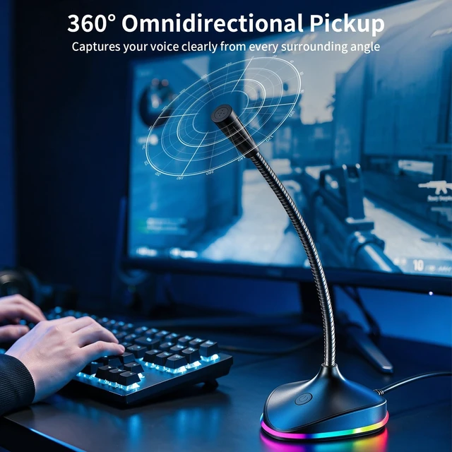 Alt view image 5 of 5 - NPTCL USB Computer Microphone, Adjustable Gooseneck PC Mic with RGB Lights