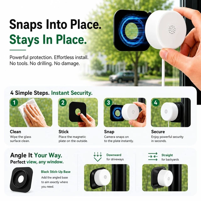 Alt view image 5 of 5 - Poleeye 2K Window Cameras for Home Security- 2Packs No-Drill Indoor Security Camera with Magnetic Mount, Full-Color Night Vision, Dual-Band WiFi, AI Human Detection for Apartment, RV